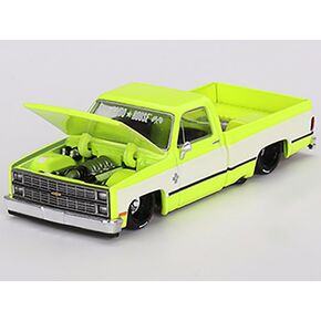 Chevy KAIDO V1 Pickup Truck Flo Yellow and White (Designed by Jun Imai) Kaido House Special 1/64 Diecast Model Car by True Scale Miniatures KHMG112