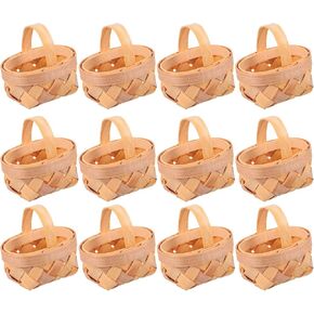 MAGICLULU 12Pcs Mini Woven Baskets with Handles Wooden Candy Baskets Miniature Dollhouse Baskets for Craft Wedding Birthday Party Favors Home Decor 5 x 6 x 6CM