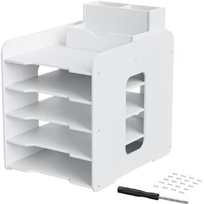 5-Tier Paper Organizer & File Holder for Desk Desktop - Heavy-Duty PVC Storage Rack with Detachable Pen Tray, Office Desk Organizer for Home Office School Classroom