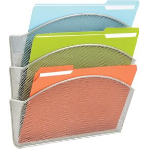 Safco 4175BL Onyx Magnetic Triple File Pocket – 4 Heavy-Duty Magnets for Metal or Fabric Surfaces – Commercial-Grade Steel Mesh Design - Durable Powder Coat Finish – 13"L x 4.25"W x 13.5"H