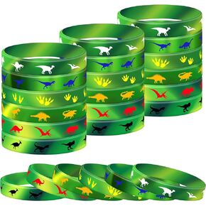 Lesnala 48 Pcs Dinosaurs silicone wristbands Rubber bracelet for kids Jurassic park birthday decorations for Themed party supplies Present bags stuffer 6 Styles