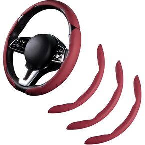 Car Steering Wheel Cover Nappa Leather Snap On 3Pcs Set Steering Wheel Wrap Non-Slip Protector Steering Wheel Accessories 14-15 inch Universal Black in Kuwait