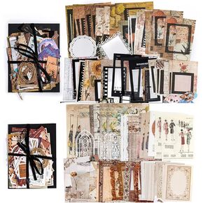 SIBLYMONA 170Pcs Vintage Scrapbooking Stickers Pack, Junk Journal Stickers Vintage Ephemera Pack Kraft Papers Diary Planner Album Diary Notebook DIY Crafts (A)