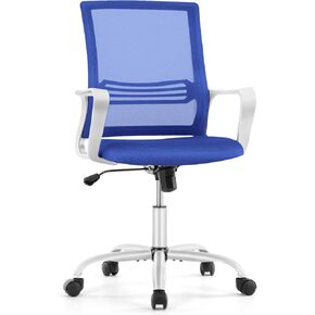 AFO Home Office Desk Chair with Ergonomic Lumbar Supportive Armrest, Mid Back, Tilting Function, Breathable Mesh and High Resilience Sponge Swivel Rolling, Adjustable Height, Navy Blue