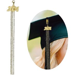 2024 Graduation Tassel for Graduation Cap with 2024 Year Gold Date Charm Diamond Tassel Decoration Ceremonies Accessories for Graduates, Gold