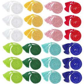 24 PCS التخرج الحبل ، حبال التخرج بشكل كبير ، حبال الشرف المضفرة مع شرابة ، لون واحد مضفر مع شرابة لطلاب 2025 متدربين (ملون)