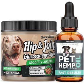Hemp Оil for Dogs Cats - Helps Pets with Аnxiеty+Glucosamine for Dogs Chewable, Joint Supplement for Dogs