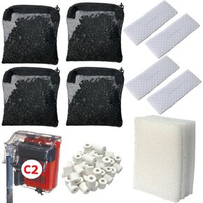 2 مجموعات وسائط مرشح حوض السمك متوافقة مع Fluval C2 (30 Gal) Aquarium ، وتشمل 4 مرشحات الإسفنج ، 4 قماش القنبور ، 4 كربونات نشطة ، حلقة السيراميك 1 حزمة و 1 اسفنجة صغيرة