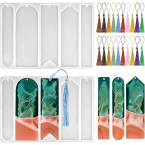2 Pcs Resin Bookmark Mold, Resin Molds Silicone with Tassels Bulk, Bookmark Making Kit Bookmark Resin Mold for DIY Tassel Bookmark Decoration
