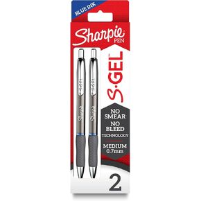 Sharpie® S-Gel Metal Barrel Gel Pens, Medium Point, 0.7 mm, Gunmetal Barrel, Blue Ink, Pack Of 2 Pens