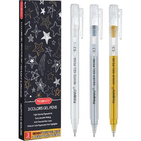 PANDAFLY White Gel Pens, Fine, Medium & Bold Tip Ink Pens for Journaling, Art, or Drawing - For Art Gifts, Holiday Gifts & DIY Projects, White Ink, 05/08/10mm Assorted Tip Sizes - 3 Pack