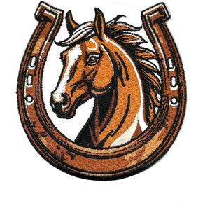 3.5" Horse and Horseshoe Iron On Patch - Embroidered Horse Horseshoe Western Cowboys Cowboy Applique Appliques Iron On Sew On Patches for Holes, Clothing, Jeans, Hat, Backpacks, Clothes