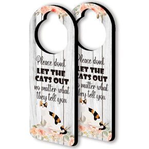 Tricolor Cat Funny Wooden Door Sign ، حزمة 2 (جانب مزدوج) ، لا تدع Cat Sign Funny Sign ، Funny Cat Home Decoration مثالية للاستخدام في Catty ، Cat House ، هدية لمحبي القط