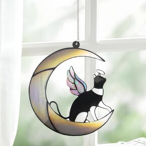 Cat Memorial Suncatcher ، هدايا Cat Memorial Loss of Cat ، Angel Tuxedo Cat Simpleshy Gift ، هدايا أسود Cat Suncatcher لمحبي القط أو الأم أو النساء ، والهدايا ذات الطابع القطط.
