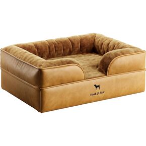 سرير الكلب الكبير Noah & Paw ، 35 × 25 × 11 بوصة ، أسرة الكلاب العظمية ، رغوة ذاكرة قشر البيض مغروسًا بهلام التبريد ، الغطاء الداخلي ، مقاوم للماء ، قابلة للغسل (مجموعة أريكة جلدية فو)