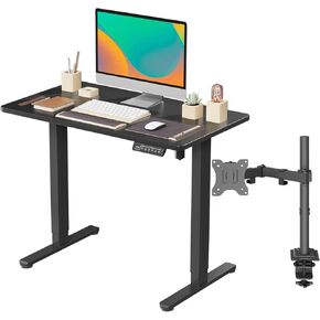 JOY worker Small Electric Standing Desk with Single Monitor Mount, 35" x 20" Whole Piece Height Adjustable Desk with Memory Controller, Grey Sit to Stand Desk Workstation for Home Office