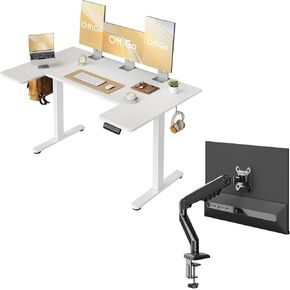 55 Inch White Standing Desk with Monitor Arm