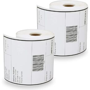 Betckey - متوافق Dymo 1744907 (4 "× 6") ملصقات شحن قابلة للإزالة ومثقفة ، متوافقة مع طابعات سطح المكتب Rollo ، Dymo 4XL & Zebra [2 Rolls/440 Labels]