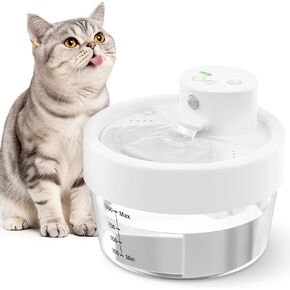 Cat Water Fountain,Water Fountains for Cats Indoor 34oz/1L,Cat Fountains for Drinking Automatic Water Dispenser for Cats,Battery Operated Pet Water Fountain with Motion Sensor Multi Pets Dogs – White