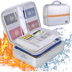 Fireproof Document Bag with Lock,Samll Filing Storage for Important Documents,Portable Safe Organizer with Water Resistant Zipper, Water and Fire Proof File Storage for Travel,Home,Office(Silver)