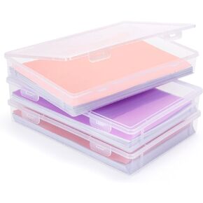 3 Pack A4 Paper Organizer Box, Plastic Scrapbook Paper Organizer for 8.5" x 11" Letter, Portable Storage Containers for Board Game, Craft, Document, Magazine, Art Supplies, 12.6 x 9 x 1.9 in