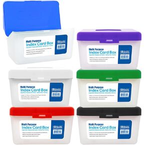 BAZIC Index Card Box 3"x5", Flip Top Utility Plastic Storage Case 250 Cards Capacity, Flash Card Holder Organizer, for Office, 1 Unit, Random Color
