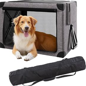 Travel Dog Crate - 37 بوصة قابلة للطي قابلة للطي للكلاب الكبيرة مع حقيبة تخزين قابلة للفصل ، وسادة قابلة للإزالة ، ونوافذ شبكية للأمراض الخارجية والداخلية (رمادية)