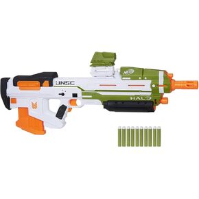 NERF HALO MA40 MOTERLIM DART Blaster - يشمل مقطعًا قابلاً للإزالة من 10 درجات ، و 10 سهام رسمية NERF Elite ، و Railable Rail Riser