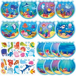 Kosiz 32 Sets Under The Sea Crafts Kits Make Your Own Ocean Animals Sticker Scenes DIY Sea Life Cards Fish Stickers for Classroom Activity Supplies Summer Crafts Underwater Party Favors