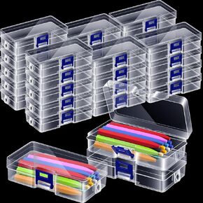 24 Pcs Plastic Crayon Box Clear Crayons Holder Case with Lid, Crayon Organizer Crayon Storage Containers for Art Craft School Classroom Office Supply (24)