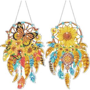 Saillong 2 PCS Dream Casher Diamond Art Painting Kits للبالغين DIY Summer Butterfly Flower Suncatcher Hanging Diamond Paint