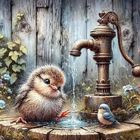 VClkdiy Bird Well Pump Pump Diamond Art Kits للبالغين ، ومجموعات الطلاء الماس 5D للمبتدئين البالغين ، DIY Complete Round Drill Diamond Dot Painte Gem Kits for البالغين ، ديكور الجدار المنزلي 13.8x13.8 بوصة