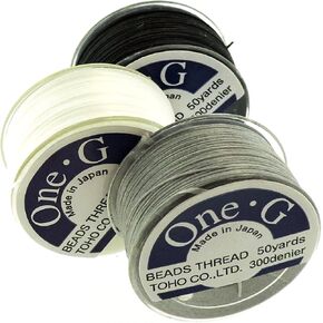 Toho One-G Thread ، 50 ياردة لكل بوبين ، أبيض ، أسود وضيف رمادي (حزمة من 3 بكرات)