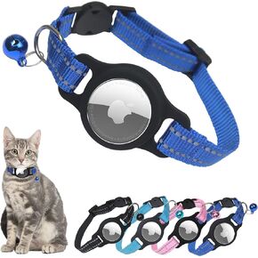Reflective Airtag Cat Collar, Umvitendt Integrated Cat Collars with Air Tag Case and Bell, Adjustable GPS Tracker Collars with Elastic Safety Band for Girl Boy Cats, Kitties and Puppies (Royal Blue)