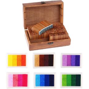 Alphabet Letters Stamps Set and 6 Color Ink Pad Multipurpose DIY Diary Cards Stamps Craft, 70 pcs Alphabet Letter Number Symbol (70 pcs + 6 Color Ink pad)
