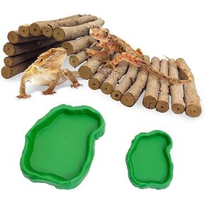 HAMILILYI 19.7 "L X 5.9" W Wooden Reptile Bridge Bridge Bearded Dragon Bendy Climbing Bridge Bridge مع وعاء مياه الطعام الزواحف لـ Lizards Gecko Spiders Snakes Snakes Snakes
