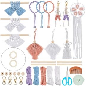 Infunly 12 Sets DIY Macrame Dream Casher Kit مع تعليمات Boho Macrame Wall Hanging Kit Cotton Cord Boys Keychain Kit Kit Colorful Proclets With Tassel Handmade Ornaments Kit for Home Gift