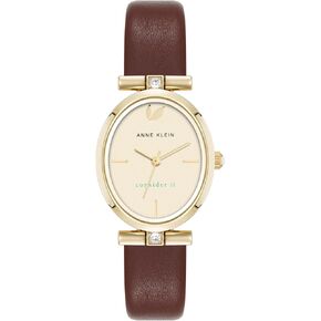 Anne Klein Women's Premium Crystal Accented Sustainable Leather Strap Watch
