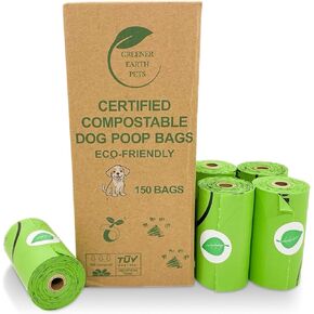 100% Certified Compostable Dog Poop Bags, Plant Based. Biodegradable Waste Bags, Unscented Extra Strong.150 count.10 rolls. 13x9". Home compostable, Leak Proof. ASTM D6400 & EN 13432 Compliant.