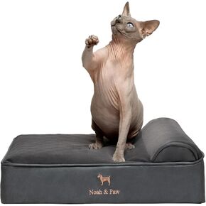 سرير الكلب الصغير Noah & Paw ، 20 × 15 × 8 بوصة ، وسرير قط للقطط الداخلية ، ورغوة ذاكرة قشر البيض العظمي المملوءة بهلام تبريد ، ومقاوم للماء ، وقابل للغسل ، ويشمل الغطاء الداخلي (جلد فو)