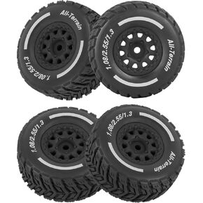 RC Wheels and Tires for 1/14 Mojave Grom,Rubber Tyres Short Course Truck Tires,Front/Rear Wheel Tire,4pcs,Black