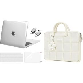 MOSISO Compatible with MacBook Air 13 inch Case 2025-2022 M4 A3240 M3 A3113 M2 A2681, Hard Shell&Keyboard Cover&Screen Film&Type C&Rectangle Quilted Bag with Handle&Flower Pendant, Crystal Clear&Sand