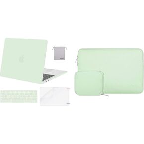 MOSISO Compatible with MacBook Pro 13 inch Case M2 2023-2016 A2338 M1 A2251 A2289 A2159 A1989 A1708 A1706, Plastic Hard Shell&Neoprene Bag&Keyboard Cover&Screen Protector&Storage Bag, Honeydew Green