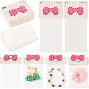 بطاقات عرض مجوهرات 100 PCS مع 100pcs OPP Cellophane Jewelery Facs Pracelet Cards for Christmas Festival Wrapping Supplie Clear Clear Facs Small Jewelry Bags （Pink）
