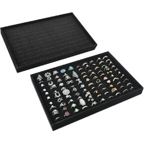 MOOCA 2 PCS SET 100 SLOTS RING RING SHONDS ، SLOTED RING DISPANCE DISTRESS JOWNERSERY STANERAIRER STAND ، حامل المجوهرات للعرض للمعرض التجاري المنزلي ، Black Velvet