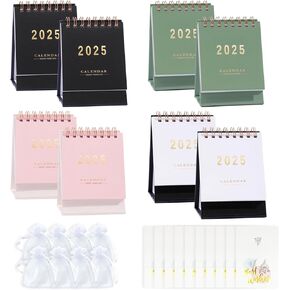 8 PCS Mini Desk Calendar 2025 مع حقيبة هدايا وبطاقات ، تقويم صغير 2025 لهدايا عيد الفصح - يمتد حتى ديسمبر 2025 ، تقويم سطح المكتب الصغير لزملاء العمل في المكاتب المنزلية هدايا التخرج (8 PCS -4 Colors)