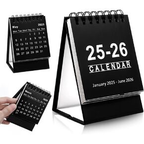 Ouligay Mini Desk Calendar 2025 Standing Flip 2025.1-2026.6 Desktop Calendar Desk Calendar Small for Home Office School (Black)