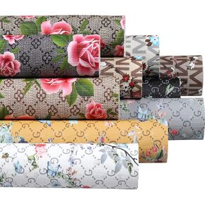 Funcolor 10PCSset 8x12 inch A4 sheet Pattern Printed Classic Retro Rose Flower Floral Faux Leather Fabric Synthetic Leather Sheet Assorted Faux leather sheets Bundle for Making Earrings, Bows,