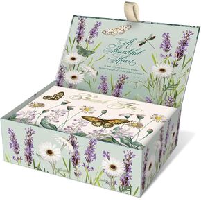 Punch Studio Nature's Grace Daisy Lavender, Boxed Note Cards, 12 Cards With Keepsake Box (59267)