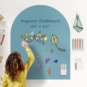 2025 Magnetic Chalkboard Wall Decal 40"x32" – Upgraded Strong Adhesive, Thickened Iron Layer, Wet Cloth for Easy Erasing, Drawing Learning for Kids Playroom, School, Home Decor (Cyan)